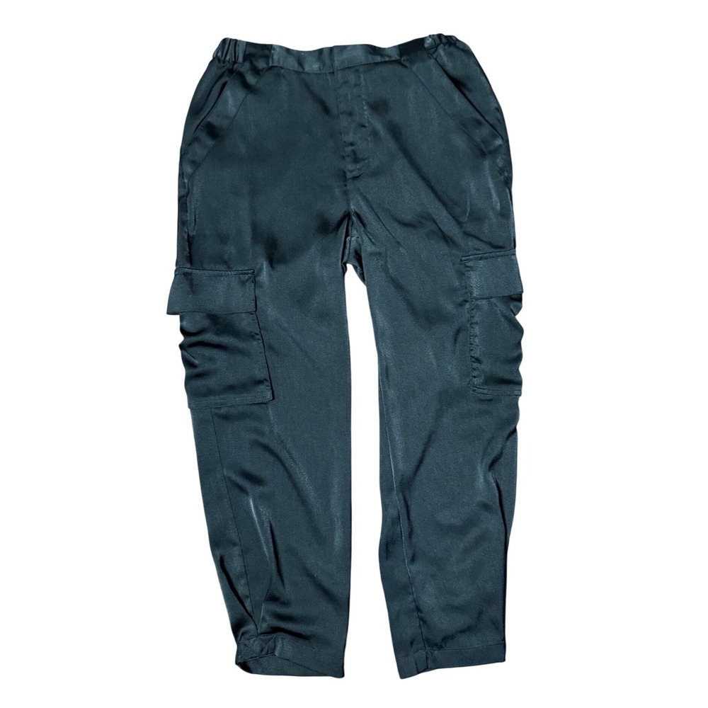 Rebecca Minkoff Satin Cargo Pants SP Black Excellent Utility Tapered Trouser